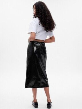 NWT Gap Vegan Leather Midi Skirt Size 16 Black